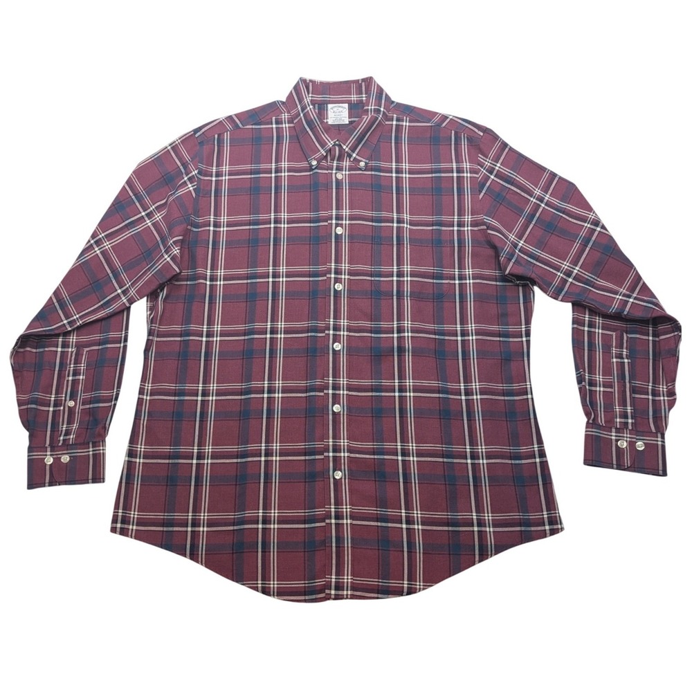 Brooks Brothers Button Down Mens XL Burgundy Plaid Regent Supima Cotton